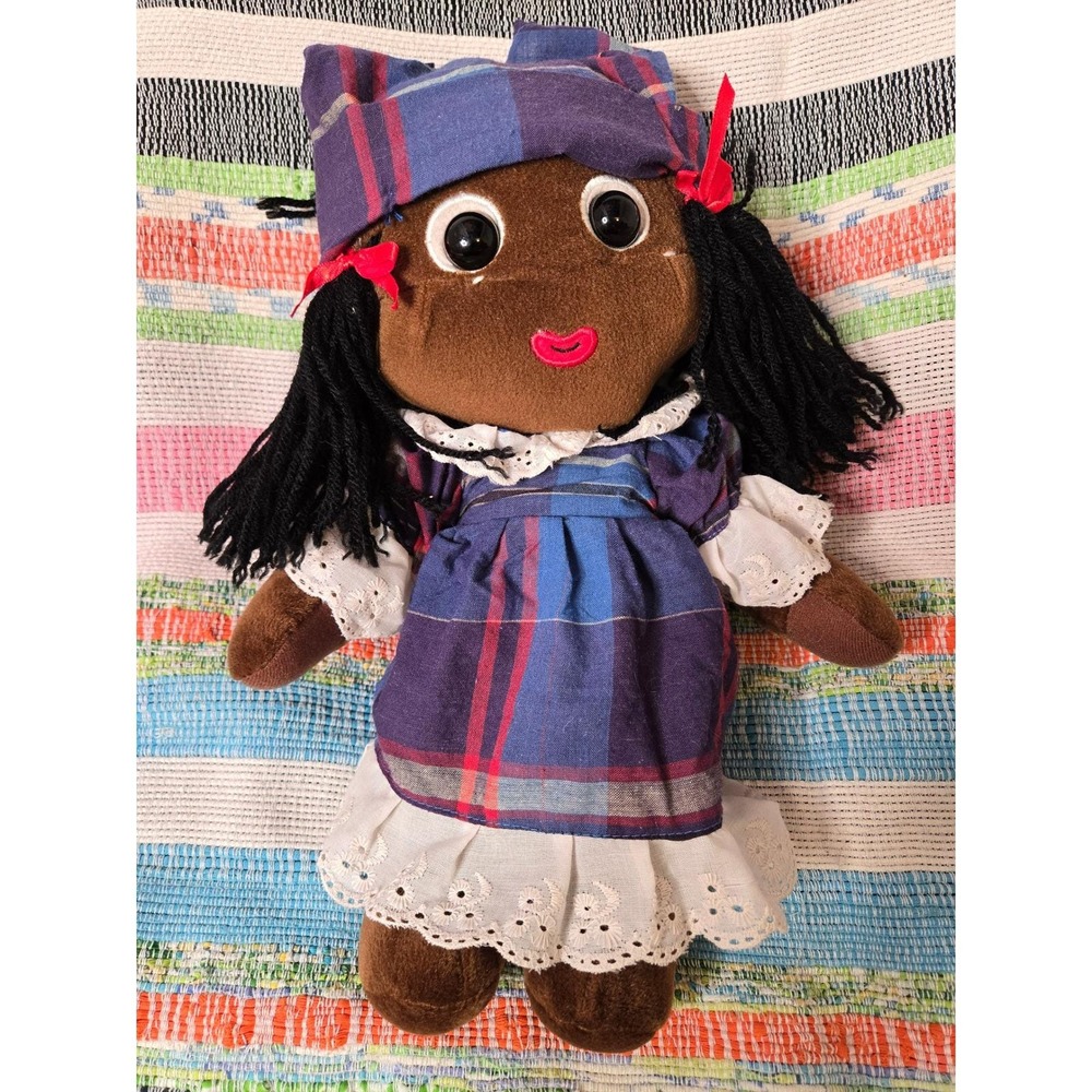 ENTRE CIEL et MER Rare Plush‎ Doll African American Girl Plaid Dress Turban - Picture 6 of 6
